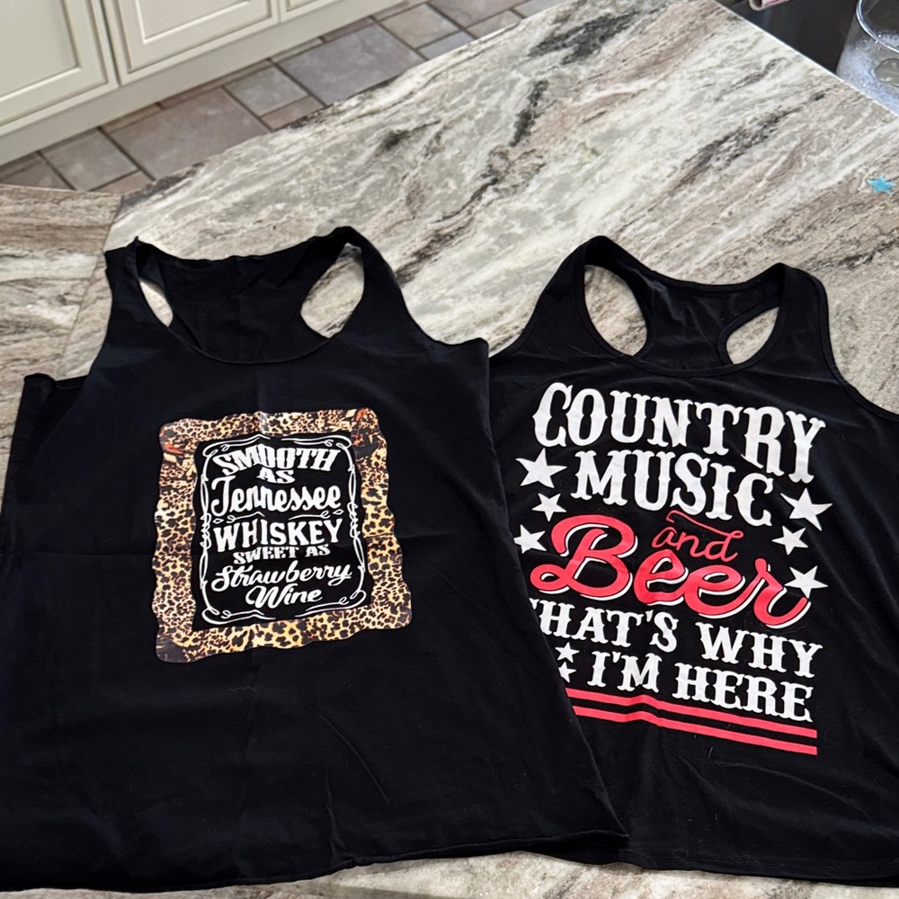 Set of country music concert print tank tops. New.